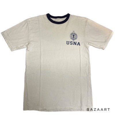 画像1: around 80's　”U.S.NAVAL　ACCADEMY"　（USNA)　RINGER　Tee SHIRTS　（実寸 L）