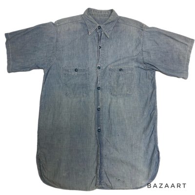 画像1: 40's　”U.S.NAVY"　SHORT SLEEVE　CHAMBRAY SHIRTS　マチ付き!!