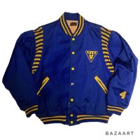 40's "WILSON"　BLUE SATIN　BASEBALL JACKET　WITH PATCHES　