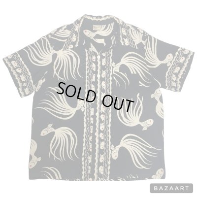 画像1: 50's　"CATALINA"　BLACK　「Japanese　Fighting　Fish」　 RAYON　 HAWAIIAN　SHIRTS　SIZE：L　ON BOOK !!　special !!