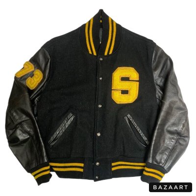 画像1: 60's-　ARM LEATHER　BASEBALL JACKET　BLACK × BLACK　with PATCHES　good color !!