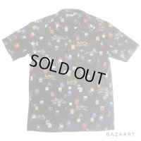 50's "JANTZEN"　PRINTED　COTTON　SHORT  SLEEVE　SHIRTS　BLACK !!　SIZE：M