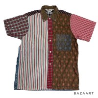 60's  "Fashion of Ivy League”　CRAZY PATTERN　SHORT SLEEVE　COTTON　台襟なし　BUTTON DOWN SHIRTS　SIZE表記：S　14 - 14 1/2　