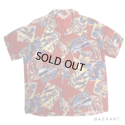 画像1: 50's "Hauoli Kamaaina"　AUTHENTIC　RAYON　HAWAIIAN SHIRTS　”ON BOOK"　SIZE:L