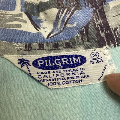 画像2: 50's "PILGRIM"　HORIZONTAL PATTERN　COTTON　HAWAIIAN SHIRTS　WITH　UNUSUAL　SLEEVE POCKET