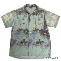 50's "PILGRIM"　HORIZONTAL PATTERN　COTTON　HAWAIIAN SHIRTS　WITH　UNUSUAL　SLEEVE POCKET