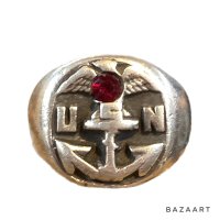 40's "U.S.NAVY"　STERLING SILVER　with RED STONE　MIRLITARY RING　good design !!