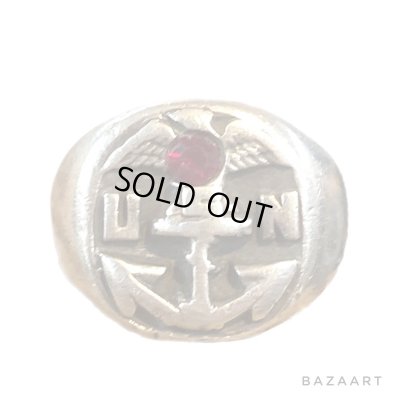 画像1: 40's "U.S.NAVY"　STERLING SILVER　with RED STONE　MIRLITARY RING　good design !!