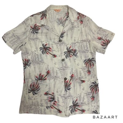 画像1: 50's "Palmland Fashion"　MIAMI STYLE（ビリヤード STYLE）　RAYON HAWAIIAN SHIRTS　SIZE:M