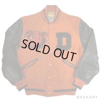 50's "W.H.Whiting"　BLACK × ORANGE　ARM LEATHER　BASEBALL JACKET　with BULLDOG PATCH　and DOUBLE RIB KNIT