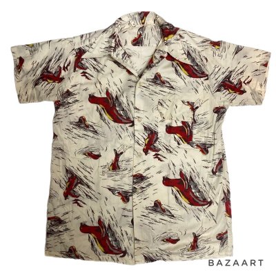 画像1: 40's-　”SEA LION”　PATTERN　COTTON　HAWAIIAN　SHIRTS