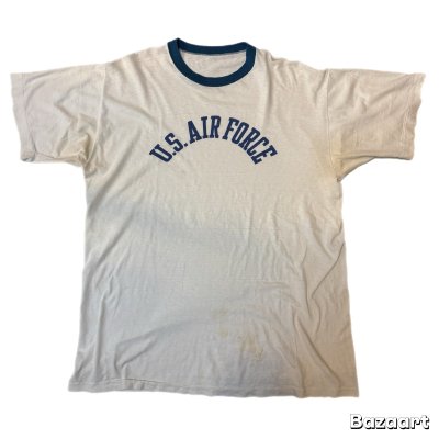 画像1: 60's- "U.S.AIR FORCE"　RINGER　しみ込み PRINTED　Tee SHIRTS　SIZE: 実寸 XL　big size !!