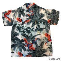 50's- "Aloha BRAND"　「PARROT　AND　PALM TREE」　PATTERN　RAYON　HAWAIIAN　SHIRTS　SIZE表記：M