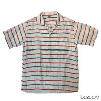 50's "HOLIDAY"　BORDER　PATTERN　RAYON　SHORT SLEEVE　SHIRTS　WITH　ITALIAN　COLLAR