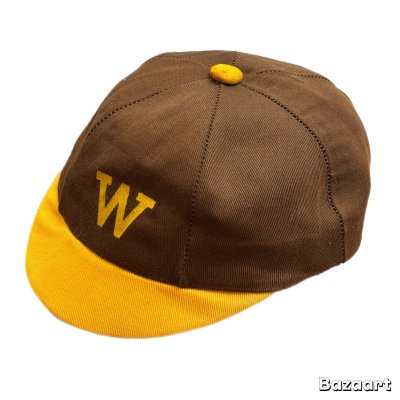 画像1: 40's　COTTON　TWILL　BASEBALL　CAP　WITH　PRINTED　BROWN × MUSTARD　good size !!