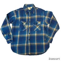 50's "5 BROTHER"　BLUE　CHECKED　PATTERN　COTTON　HEAVY FLANNEL　SHIRTS　マチ付き　SIZE：16 （L）　good size !!　good condition !!