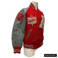 50's "BAILEY & HIMES"　「St ANTHONY　BULLDOGS」　FILL ZIP.　ARM LEATHER　BASEBALL JACKET　with BULLDOG PATCH　SIZE:38