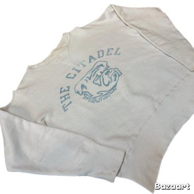 画像2: 50's "THE　CITADEL　BULLDOGS"　しみ込み PRINTED　FRONT V　SWEAT　SHIRTS　SIZE:実寸 XL