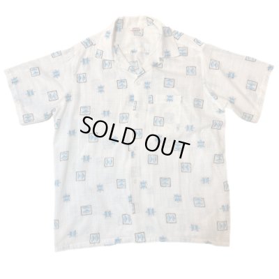画像1: 50's MINT CONDITION　"PENNEYS　COMPASS"　ATOMIC　PATTERN　PRINTED　COTTON　SHORT　SLEEVE　SHIRTS　SIZE表記：LARGE　good size !!