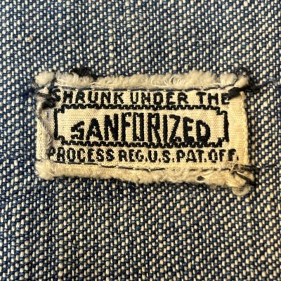 画像2: 1936's　"SANFORIZED tag"　襟付き　FULL ZIP.　DENIM　WORK　JACKET　WITH　TALON　RIVET　ZIPPER,　3 PATCH　POCKETS　AND　巻き DENIM　ハトメ付き　SIZE:実寸 42 - 44程　SUPER SPECIAL !!