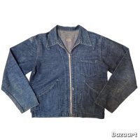 1936's　"SANFORIZED tag"　襟付き　FULL ZIP.　DENIM　WORK　JACKET　WITH　TALON　RIVET　ZIPPER,　3 PATCH　POCKETS　AND　巻き DENIM　ハトメ付き　SIZE:実寸 42 - 44程　SUPER SPECIAL !!