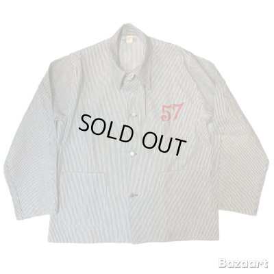 画像1: 40's DEAD STOCK　”It's Walker"　HICKORY STRIPE　2 POCKET　COVERALL JACKET　WITH EMBROIDERY　SIZE:44