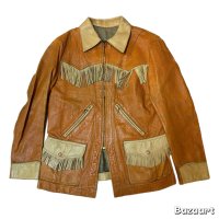 50's BEIGE × NATURAL　2 TONE COLOR　LEATHER JACKET　WITH FRINGE