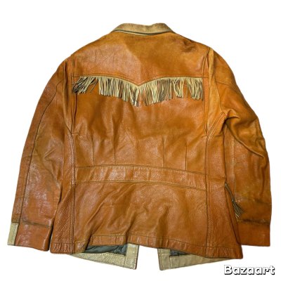 画像2: 50's BEIGE × NATURAL　2 TONE COLOR　LEATHER JACKET　WITH FRINGE