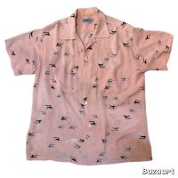 50's "harper"　RAYON　SHORT　SLEEVE　SHIRTS　PINK × BLACK × GRAY　PIN 黒 GRAY　nice color　SIZE表記：L
