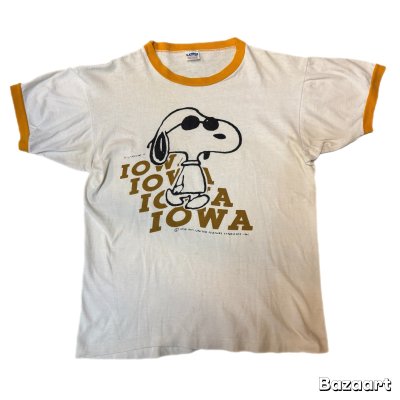 画像1: 70's "SNOOPY"　「IOWA」　しみ込み PRINTED　RINGER　Tee SHIRTS　rare pattern !!