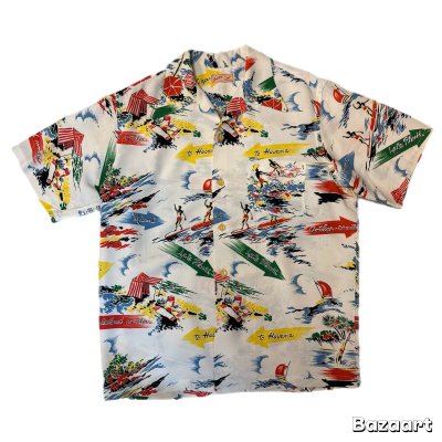画像1: 50's "Jantzen"　ALL OVER　PATTERN　RAYON　HAWAIIAN　SHIRTS　SIZE表記：M（実寸 L）　ON BOOK !!　