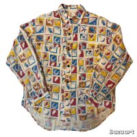 50's　PRINTED　COTTON　FLANNEL　SHIRTS　very good printed !!　good size !!　