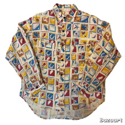 画像1: 50's　PRINTED　COTTON　FLANNEL　SHIRTS　very good printed !!　good size !!　