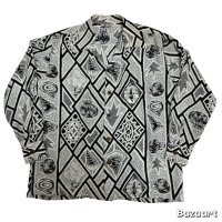 50's "Lauhala"　LONG　SLEEVE　RAYON　HAWAIIAN　SHIRTS　SIZE:M　good print !!