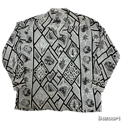 画像1: 50's "Lauhala"　LONG　SLEEVE　RAYON　HAWAIIAN　SHIRTS　good print !!