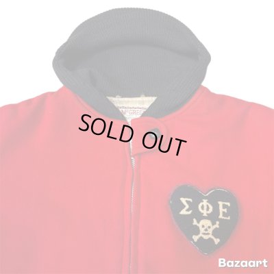 画像2: 50's "Mc GREGOR"　FULL　ZIP.　COAT　WITH　COTTON　KNIT　HOOD　AND　”SKULL”　PATCH　ON　THE　HEART