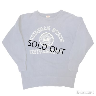 画像1: 50's "HANES　WIND SHIELD"　COLLEGE　PRINTED　OLD　SWEAT SHURTS　SIZE：L　DARK NAVY　　good size !!