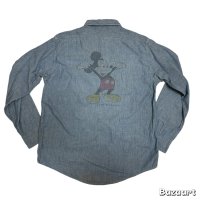 70's "kennington"　WORK　CHAMBRAY　SHIRTS　WITH　PRINTED　「MICKEY　MOUSE」　ON THE BACK