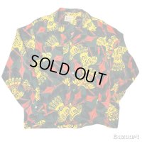 40's "MARK TWAIN"　ABSTRACT　PATTERN　LONG　SLEEVE　RAYON　HAWAIIAN　SHIRTS　SIZE表記：M