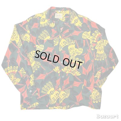 画像1: 40's "MARK TWAIN"　ABSTRACT　PATTERN　LONG　SLEEVE　RAYON　HAWAIIAN　SHIRTS　SIZE表記：M