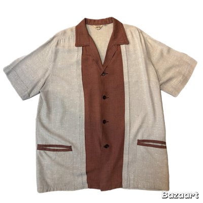 画像1: 50's "steig"　2 TONE　COLOR　SHORT　SLEEVE　RAYON　GABARDINE　SHIRTS　WITH　NEP　BILLIARDS　STYLE　SIZE表記：XLARGE