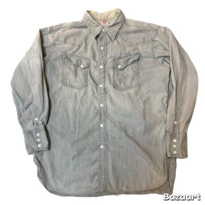 画像2: 50's "TUF NUT"　GRAY　CHAMBRAY　WESTERN　SHIRTS　WITH　DIAGONAL　POCKET　マチ付き　good size !!　good condition !!