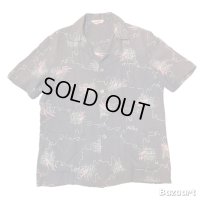 50's  "PALMLAND"　「ATOMIC」　PATTERN　PRINTED　SHORT　SLEEVE　RAYON　SHIRTS　GRAY × PINK　SIZE：M　SPECIAL !!