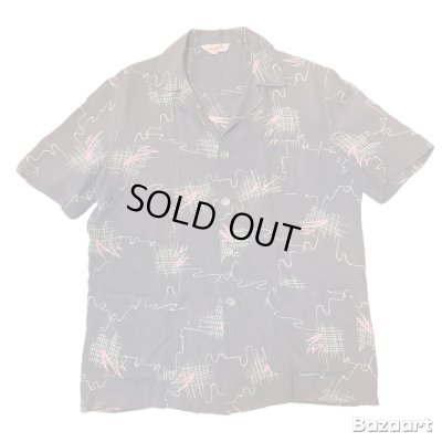 画像1: 50's  "PALMLAND"　「ATOMIC」　PATTERN　PRINTED　SHORT　SLEEVE　RAYON　SHIRTS　GRAY × PINK　SIZE：M　SPECIAL !!