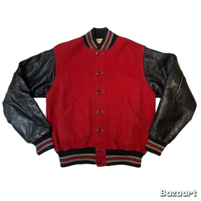 画像1: 40's "LOWE & CAMPBELL"　ARM LEATHER　FRONT 掛けボタン　PATCH POCKET　BASEBALL JACKET　SIZE:44