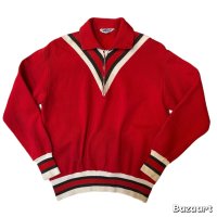 50's "PILGRIM" 襟付き HALF ZIP. RED × BLACK × WHITE 3 TONE COLOR OLD SWEAT SHIRTS SIZE表記:L