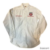 50's "Lee"　「PHILLIPS 66」　WHITE　COTTON　TWILL　WORK　SHIRTS　SIZE:15 - 15 1/2　LONG　マチ付き