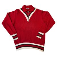 50's "PILGRIM"　襟付き　HALF ZIP.　RED × BLACK × WHITE　3 TONE　COLOR　OLD　SWEAT　SHIRTS　SIZE表記：L