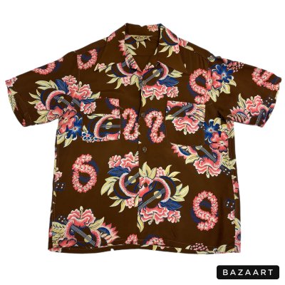 画像1: 40's ”Del Mar”　Macintosh　MENU柄　"UKULELE&LEI"　BROWN × PINK　SIZE:M　ON BOOK　beautiful color !!