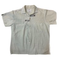 60's "ARROW"　COTTON　LINEN　SHORT　SLEEVE　SHIRTS　WITH　EMBROIDERY　AND　SQUARE　BUTTONS　MINT GREEN　good design !!